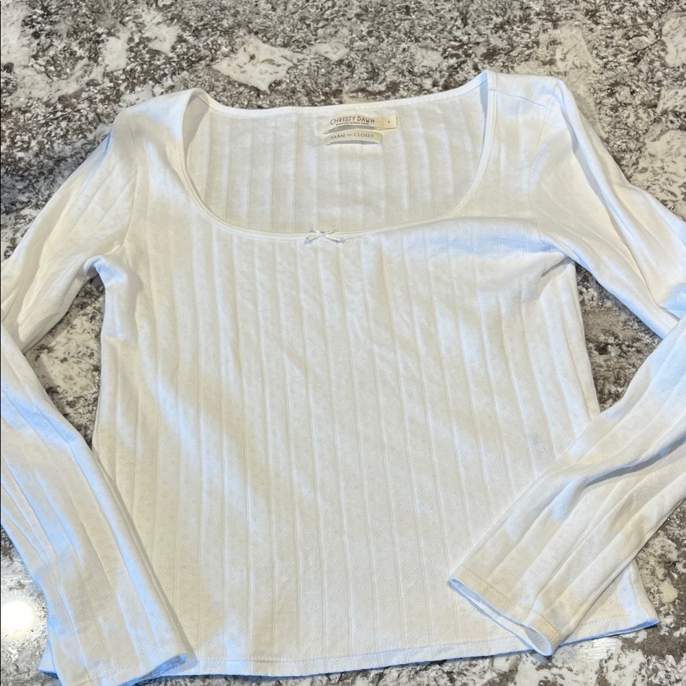 White Long Sleeve Ribbed Top